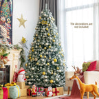 8ft Pre-lit Snow Flocked Hinged Christmas Tree w/1502 Tips &amp; Metal Stand