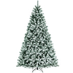 8ft Pre-lit Snow Flocked Hinged Christmas Tree w/1502 Tips &amp; Metal Stand