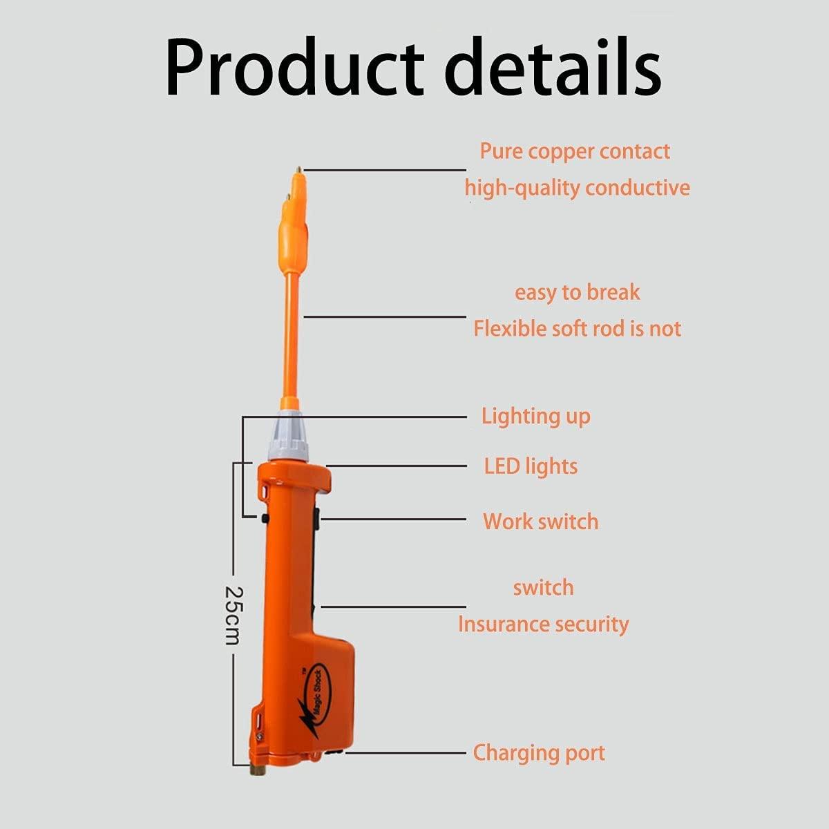 houbyu electric prod hot shock safety shocker hand wand set with rechargeable battery, rechargeable animal livestock prod for cow pig cattle goats and big dog