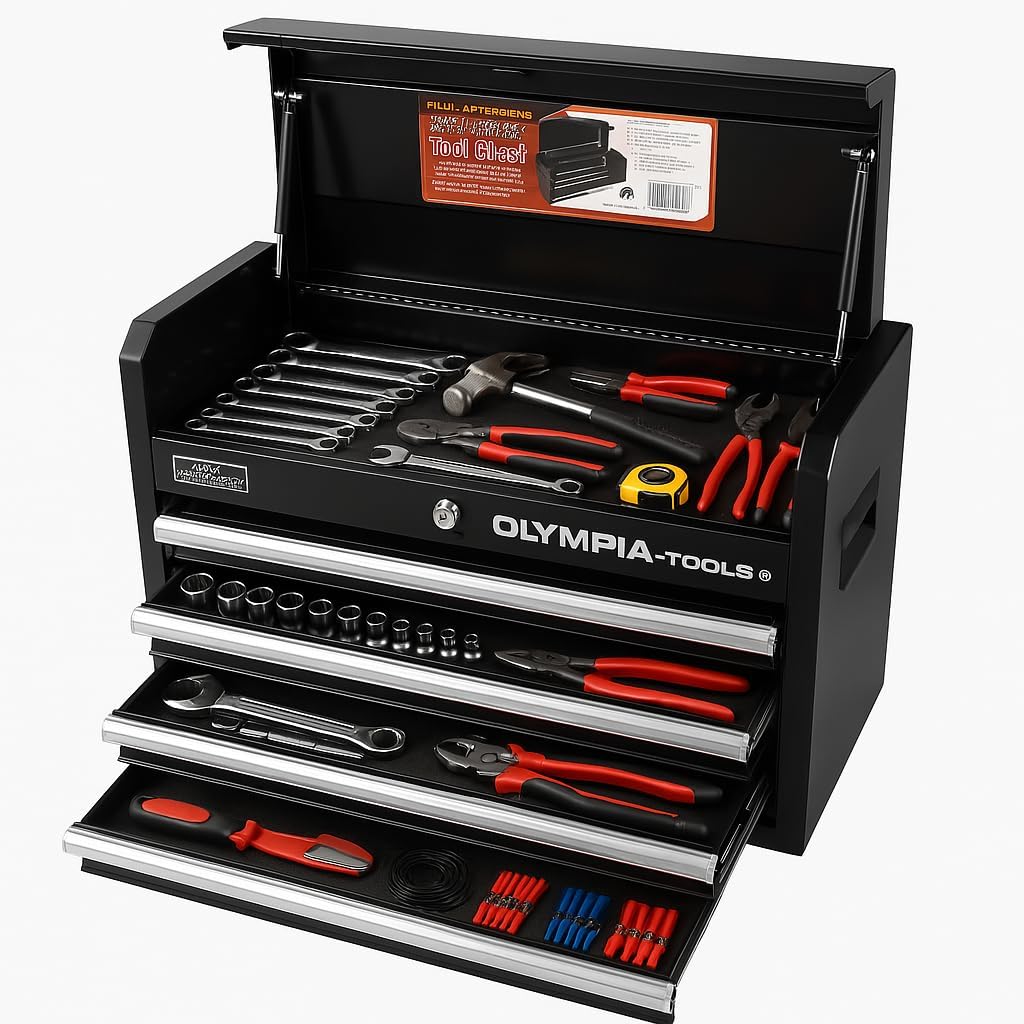 26-Inch 4-Drawer Portable Tool Chest, Metal StoraOrganizer Box, Black - Work Toolbox for Home Garaand Workshop with LocLid and Ball Bearing Slides