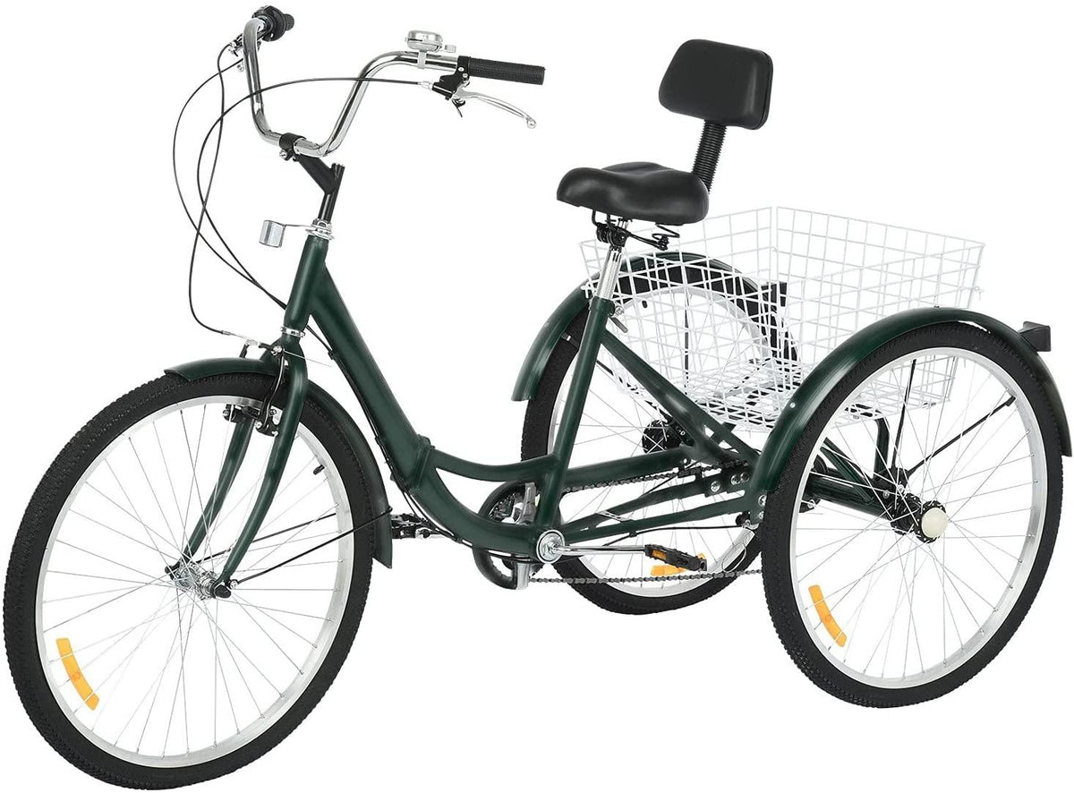 Adult Folding Tricycle 7-Speed, 26-Inch Three Wheel Cruiser Bike with Cargo Basket, Foldable Tricycle for Adults, Women, Men, Seniors Exercise Shopping【Shipping by USA】