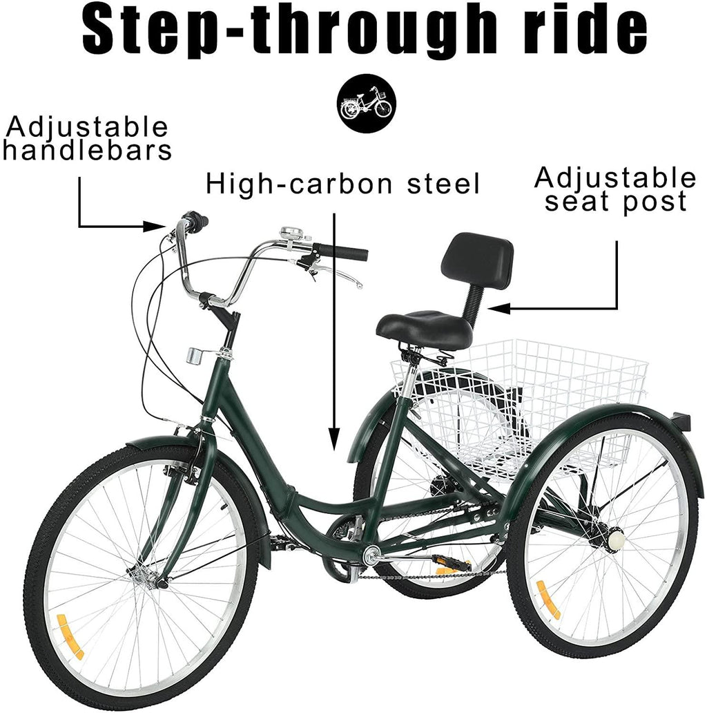 Adult Folding Tricycle 7-Speed, 26-Inch Three Wheel Cruiser Bike with Cargo Basket, Foldable Tricycle for Adults, Women, Men, Seniors Exercise Shopping【Shipping by USA】
