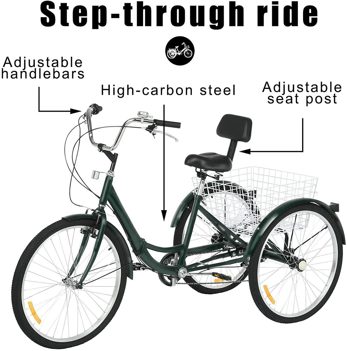 Adult Folding Tricycle 7-Speed, 26-Inch Three Wheel Cruiser Bike with Cargo Basket, Foldable Tricycle for Adults, Women, Men, Seniors Exercise Shopping【Shipping by USA】