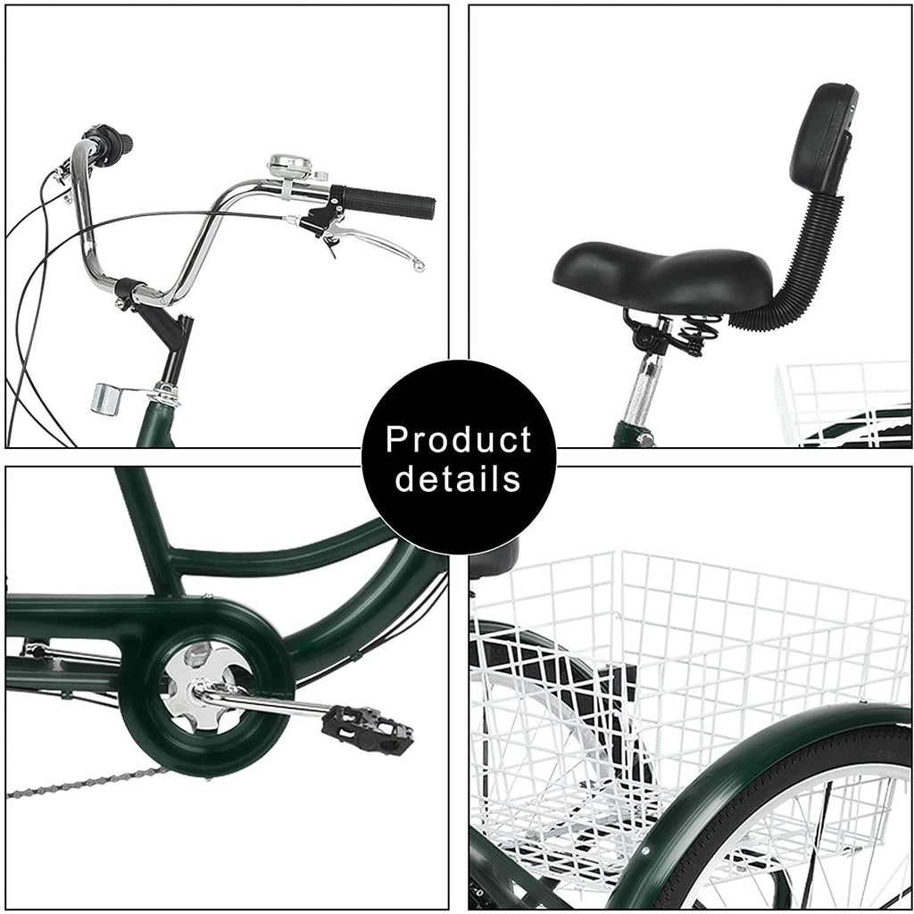 Adult Folding Tricycle 7-Speed, 26-Inch Three Wheel Cruiser Bike with Cargo Basket, Foldable Tricycle for Adults, Women, Men, Seniors Exercise Shopping【Shipping by USA】