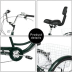 Adult Folding Tricycle 7-Speed, 26-Inch Three Wheel Cruiser Bike with Cargo Basket, Foldable Tricycle for Adults, Women, Men, Seniors Exercise Shopping【Shipping by USA】
