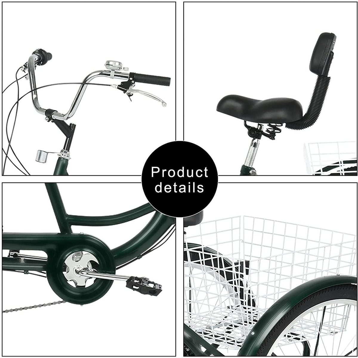 Adult Folding Tricycle 7-Speed, 26-Inch Three Wheel Cruiser Bike with Cargo Basket, Foldable Tricycle for Adults, Women, Men, Seniors Exercise Shopping【Shipping by USA】