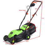 Lawn Mower, 13 Inch 2-in-1 Electric Lawn Mower with Grass Collection Bag, Folding Handle, Adjustable Cutting Height, Corded Push Lawn Mowers for Garden Yard, 12 Amp (Green)