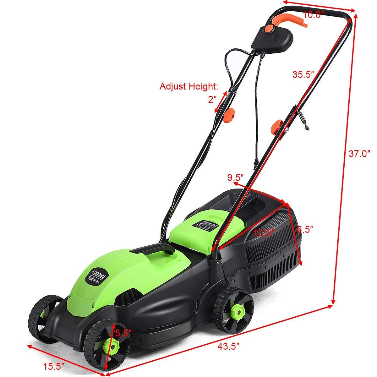Lawn Mower, 13 Inch 2-in-1 Electric Lawn Mower with Grass Collection Bag, Folding Handle, Adjustable Cutting Height, Corded Push Lawn Mowers for Garden Yard, 12 Amp (Green)