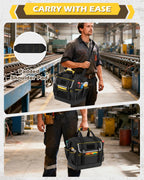 12-Inch Tool Bag with Hard Bottom, Electrician Tool Box Organizer | Detachable Divider, Multiple Pockets, Padded Handle, Adjustable Shoulder Strap, Ideal for Mechanics, Carpenters, Plumbers