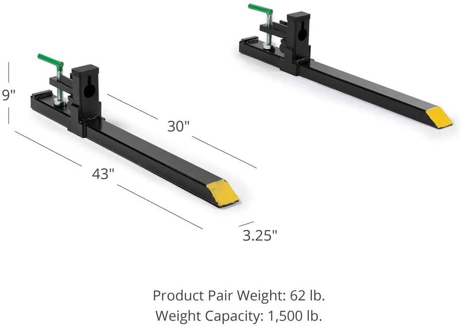 titan attachments 30" light-duty clamp-on pallet forks rate 1500 lb loader or skid steer