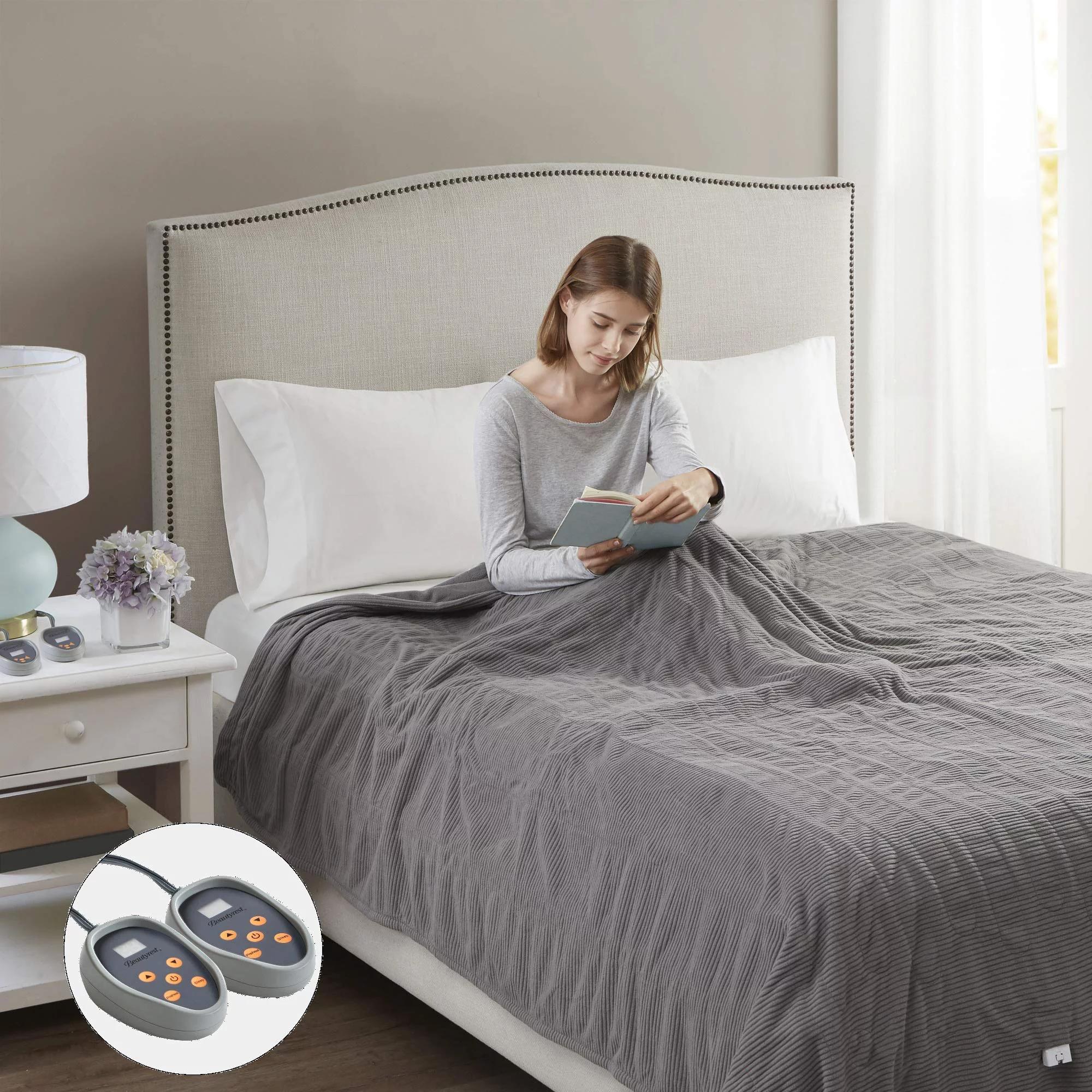 Electric Micro Fleece Heated Blanket, Full, Grey