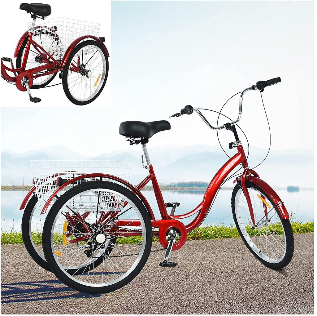 Micozy Adult Tricycle Adult Tricycles Trike Tricycle 24 inch 3 Wheeled Bikes Three Wheeled Bike MTB Tricycle Three Wheel Cruiser Bike with LarBasket 7-Speed, for Adult Seniors Elderly [US in Stock]