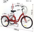 24 inch Adult Tricycles 7 Speed, Adult Trikes 3 Wheel Bikes, Three-Wheeled Bicycles Cruise Trike with Shopping Basket for Seniors, Women, Men.