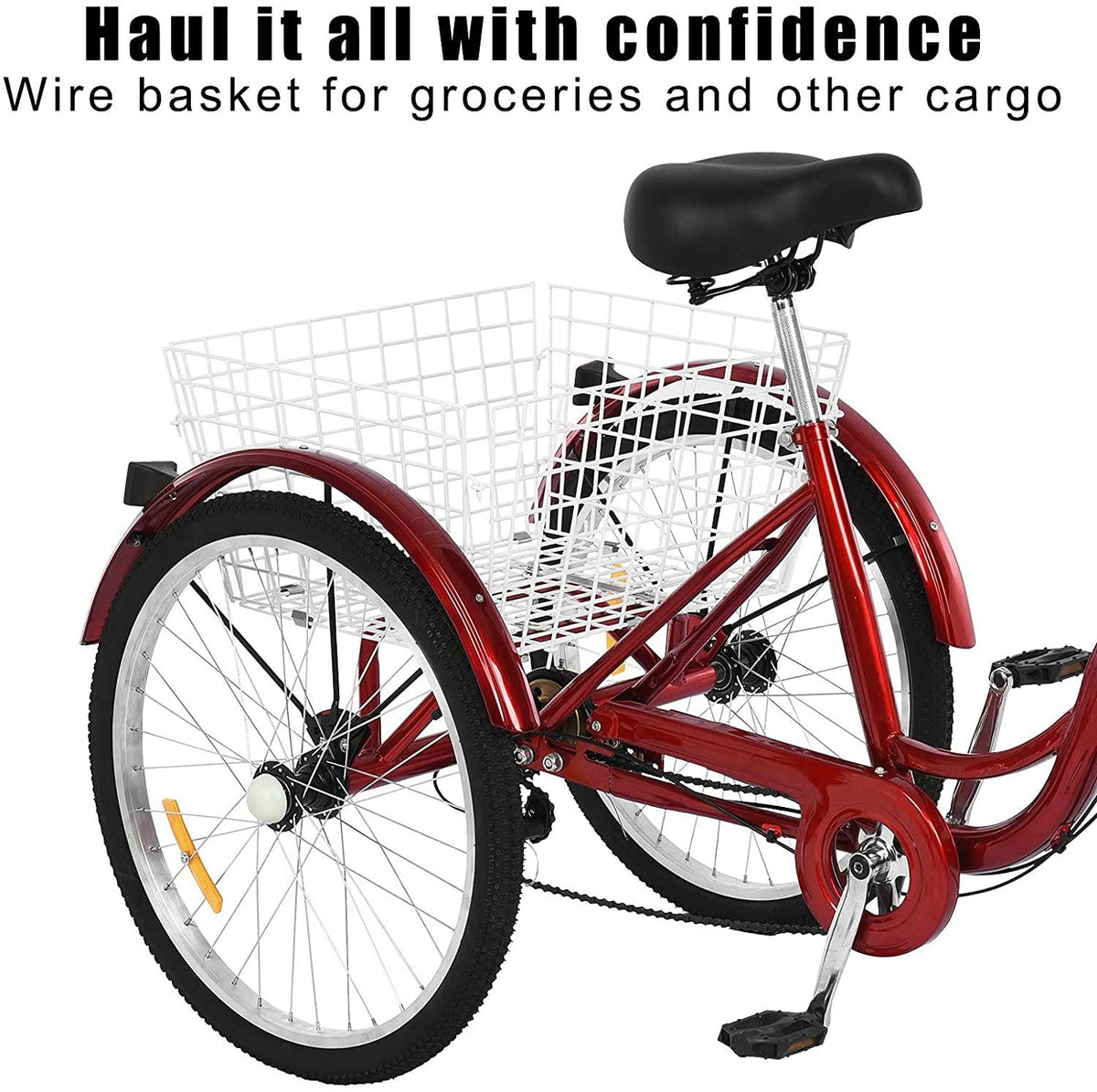 Micozy Adult Tricycle Adult Tricycles Trike Tricycle 24 inch 3 Wheeled Bikes Three Wheeled Bike MTB Tricycle Three Wheel Cruiser Bike with LarBasket 7-Speed, for Adult Seniors Elderly [US in Stock]