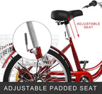 Micozy Adult Tricycle Adult Tricycles Trike Tricycle 24 inch 3 Wheeled Bikes Three Wheeled Bike MTB Tricycle Three Wheel Cruiser Bike with LarBasket 7-Speed, for Adult Seniors Elderly [US in Stock]