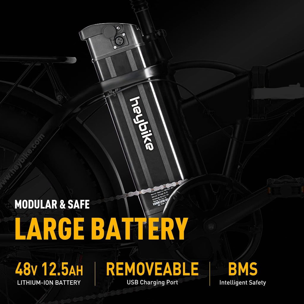 Heybike Mars Electric Bike Foldable 20" x 4.0 Fat Tire Electric Bicycle with 500W Motor, 48V 12.5AH Removable Battery,  7-Speed and Dual Shock Absorber for Adults