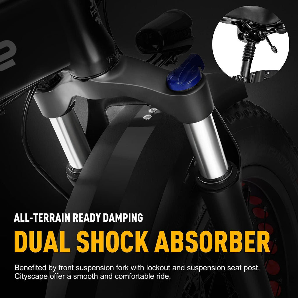 Heybike Mars Electric Bike Foldable 20" x 4.0 Fat Tire Electric Bicycle with 500W Motor, 48V 12.5AH Removable Battery,  7-Speed and Dual Shock Absorber for Adults