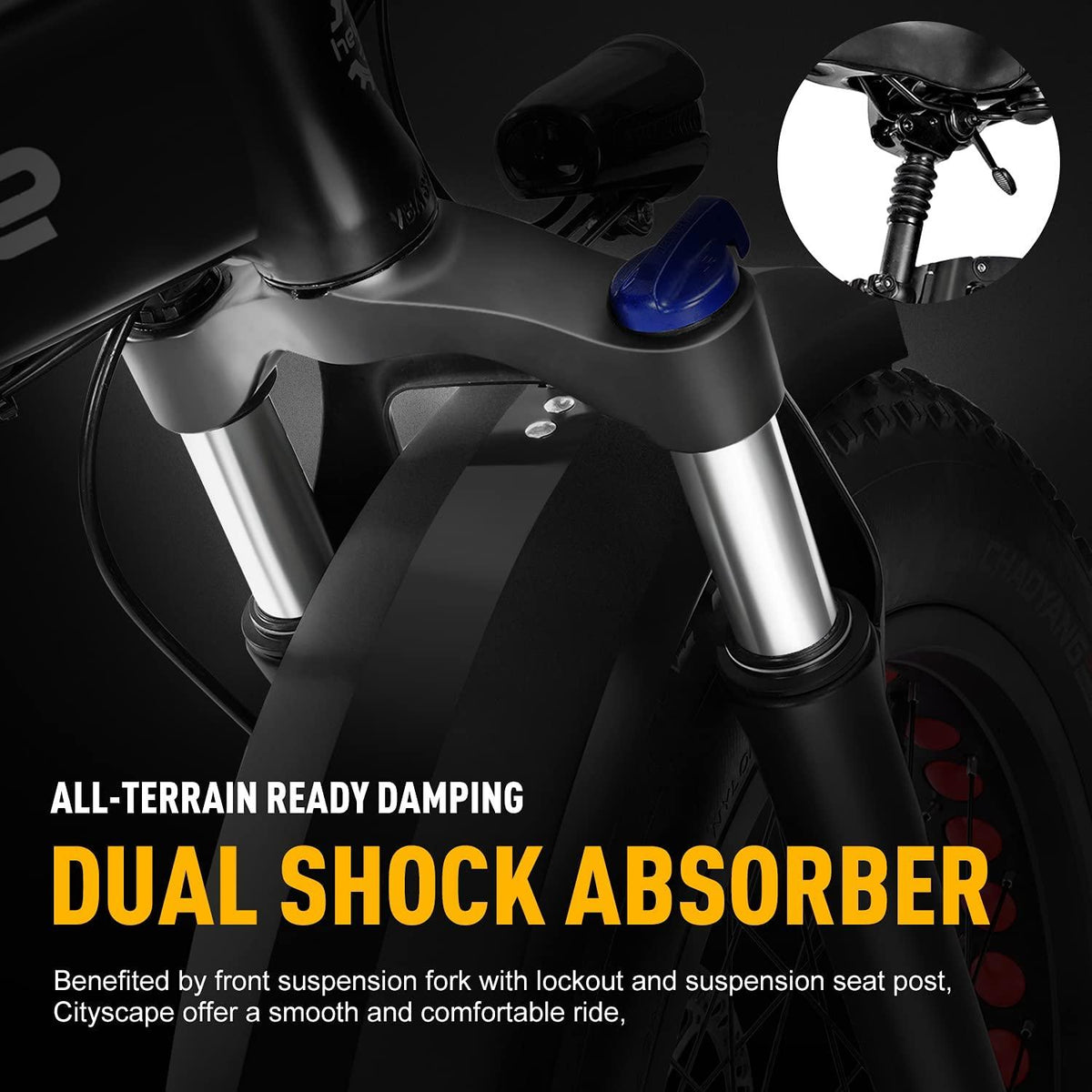 Heybike Mars Electric Bike Foldable 20" x 4.0 Fat Tire Electric Bicycle with 500W Motor, 48V 12.5AH Removable Battery,  7-Speed and Dual Shock Absorber for Adults