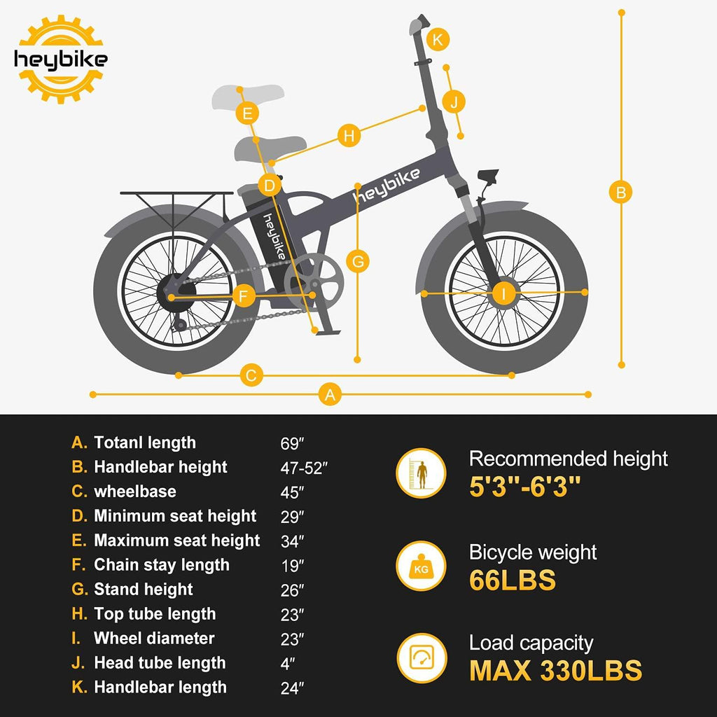 Heybike Mars Electric Bike Foldable 20" x 4.0 Fat Tire Electric Bicycle with 500W Motor, 48V 12.5AH Removable Battery,  7-Speed and Dual Shock Absorber for Adults