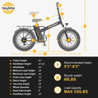 Heybike Mars Electric Bike Foldable 20" x 4.0 Fat Tire Electric Bicycle with 500W Motor, 48V 12.5AH Removable Battery,  7-Speed and Dual Shock Absorber for Adults