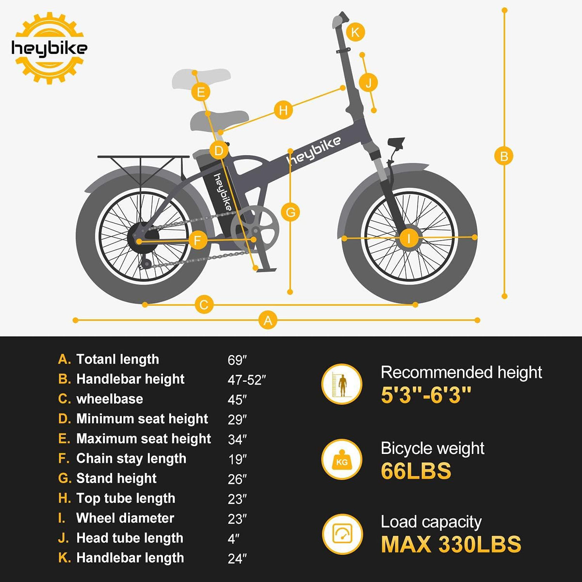 Heybike Mars Electric Bike Foldable 20" x 4.0 Fat Tire Electric Bicycle with 500W Motor, 48V 12.5AH Removable Battery,  7-Speed and Dual Shock Absorber for Adults