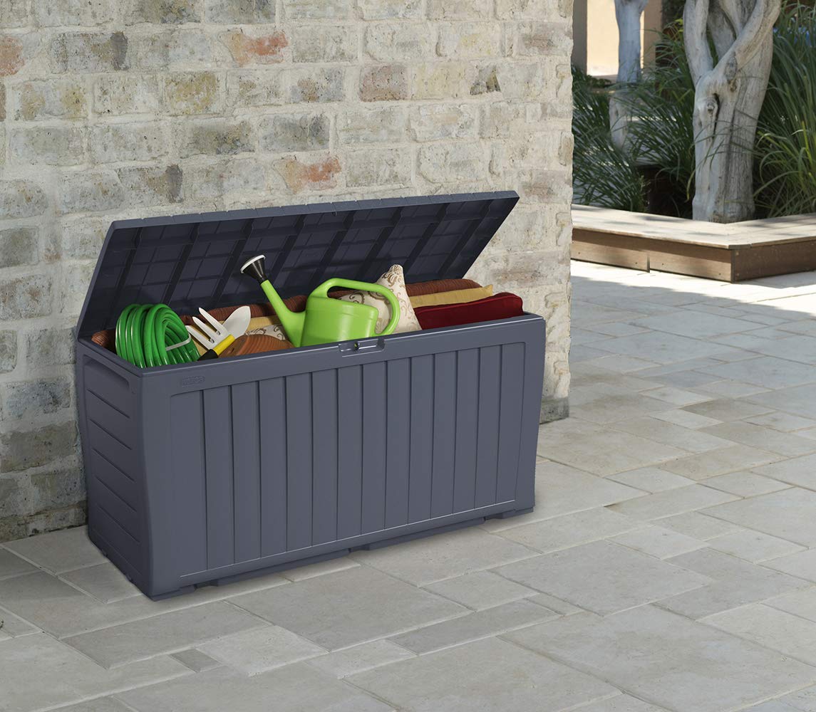 Plus 71 Gallon Resin Deck Box-Organization and Storafor Patio StoraBox Outdoor Cushions, Throw Pillows, Garden Tools and Pool Accessories, Dark Grey