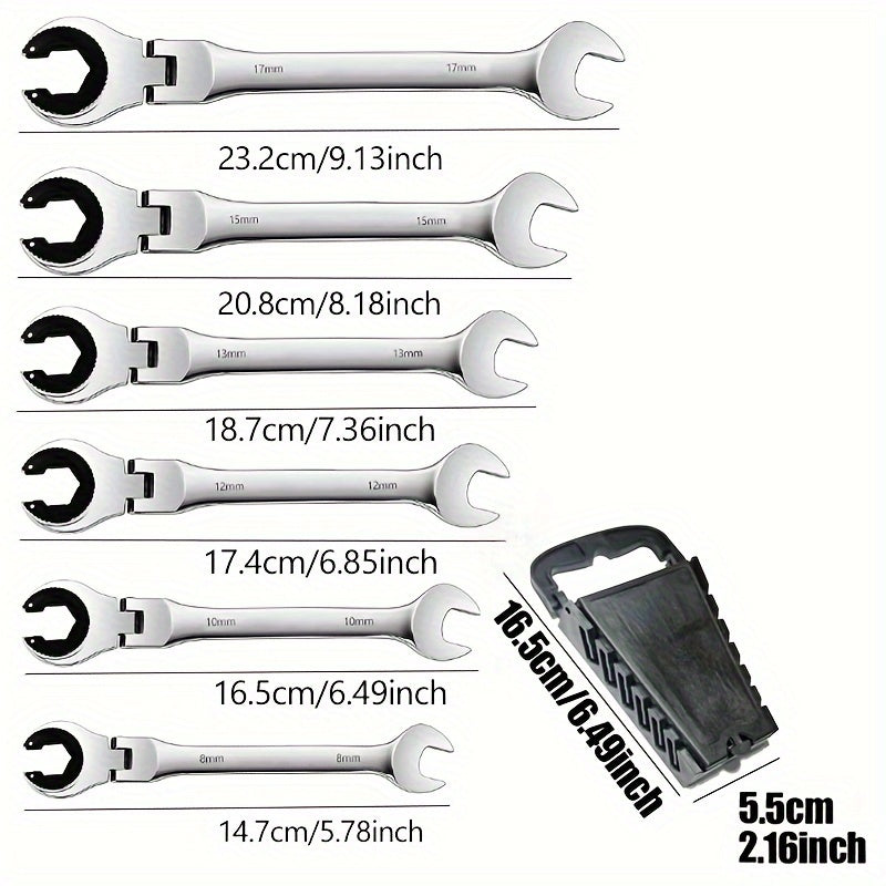 6pcs/set Tubing Ratchet Wrench Metric Tubing Wrench Set, Open Flexible Head 72 Teeth For Car Repair Oil Wrenches Hand Tools