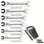 6pcs/set Tubing Ratchet Wrench Metric Tubing Wrench Set, Open Flexible Head 72 Teeth For Car Repair Oil Wrenches Hand Tools