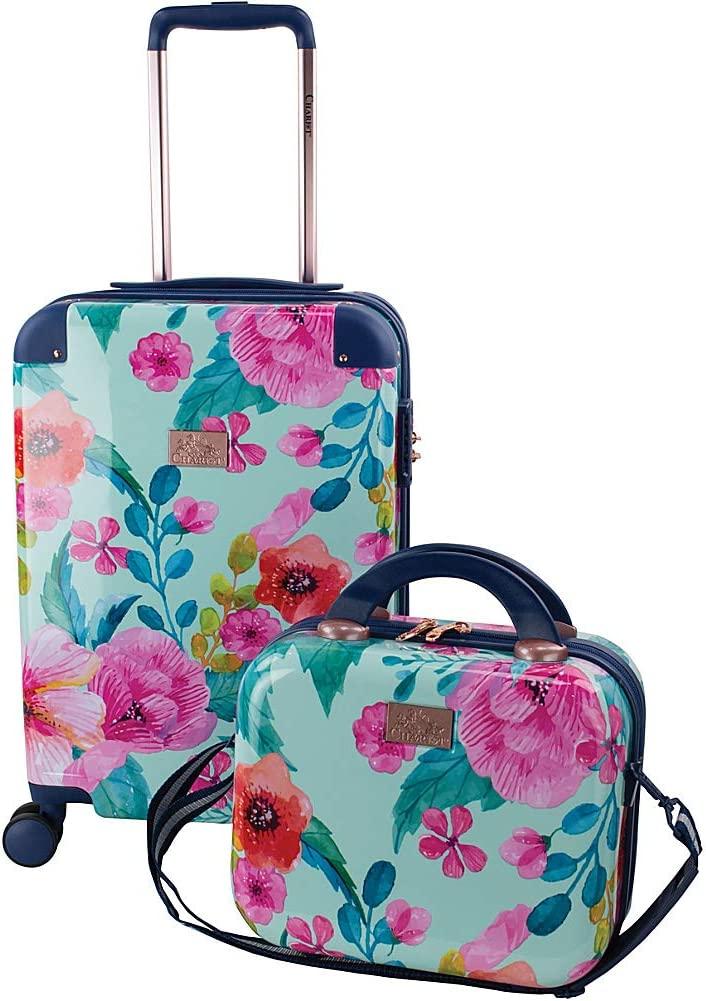 Chariot 2-piece set Hardside Expandable Carry On Luggage With Matching Beauty Case (Floral)