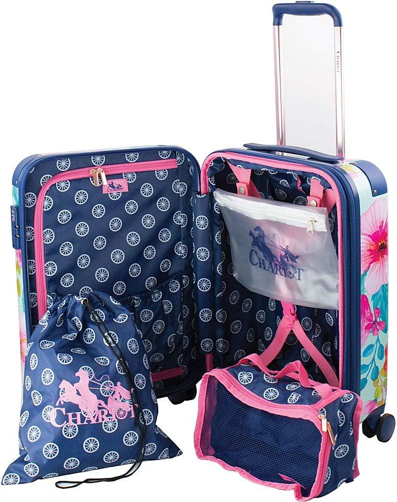 Chariot 2-piece set Hardside Expandable Carry On Luggage With Matching Beauty Case (Floral)