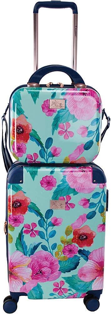 Chariot 2-piece set Hardside Expandable Carry On Luggage With Matching Beauty Case (Floral)