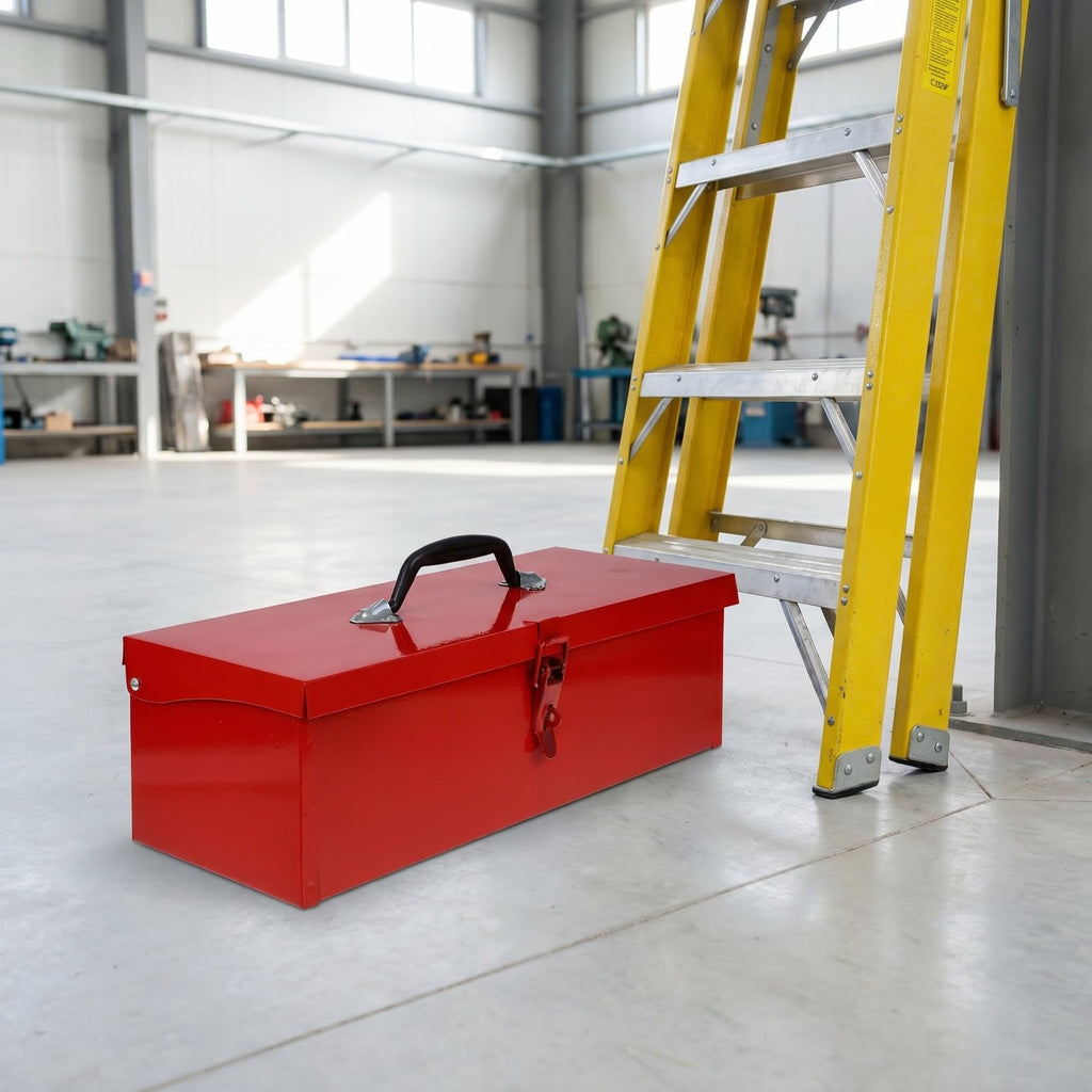 Red Metal Tool Box Iron Sheet Tool Box Metal Toolbox Red Tool StoraCase Lockable, Multi-function Tool Organizer, 15.3X6.2X5.1inch
