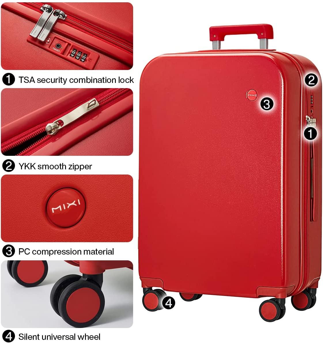 Suitcase Luggage with Spinner Wheels, Mixi Hardside Rolling Suitcase PC with Cover &amp; TSA Lock Lightweight Travel Case