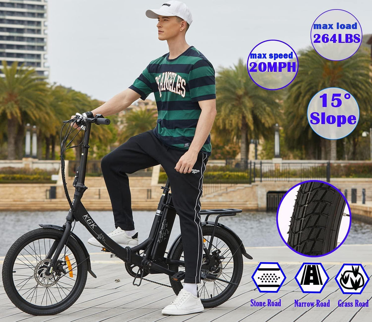 KGK 20'' Adult Folding Electric Bike Adjustable Height 350W Electric Mountain Bike Electric Bicycle for Adults, 20MPH Adults Hybrid Ebike Throttle &amp; Pedal Assist Moped City Commuter Bicycle 7 Speed