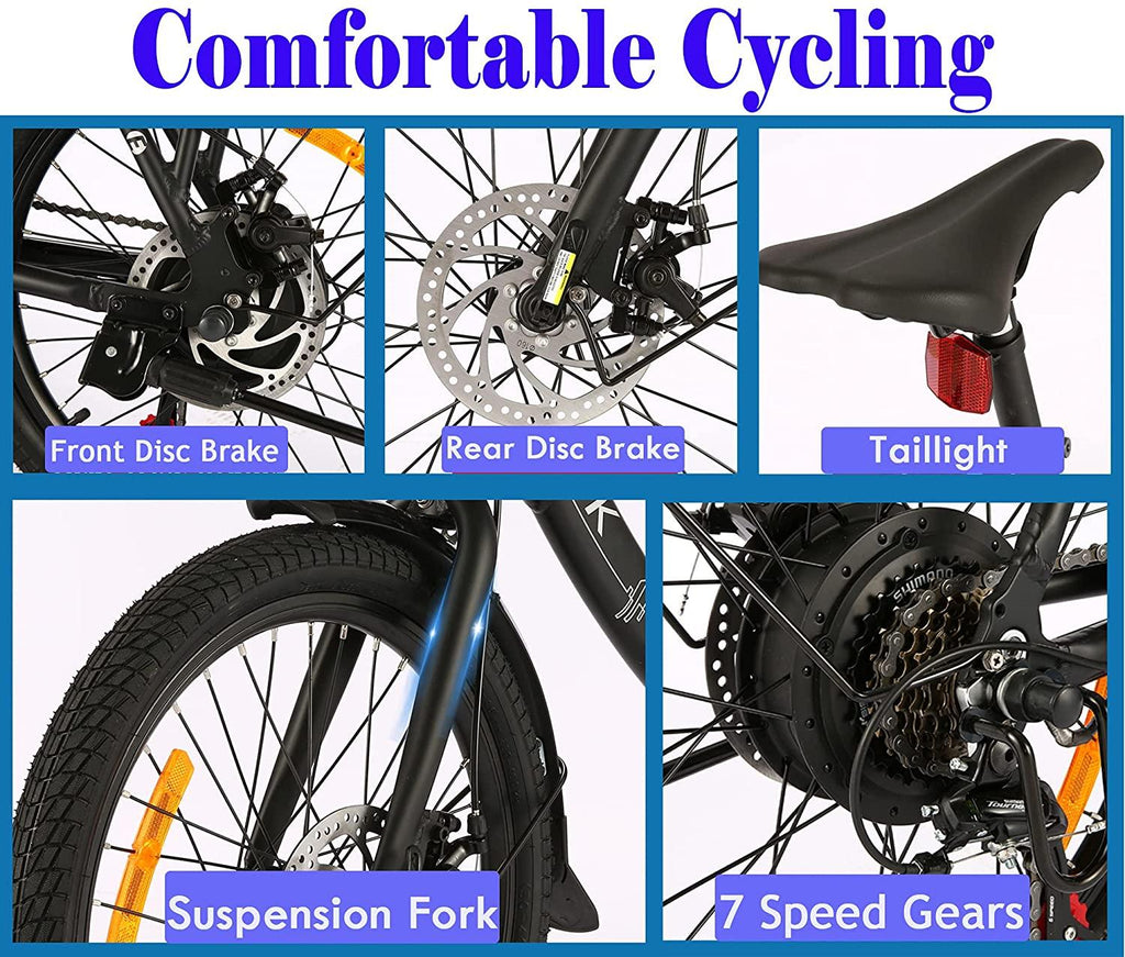 KGK 20'' Adult Folding Electric Bike Adjustable Height 350W Electric Mountain Bike Electric Bicycle for Adults, 20MPH Adults Hybrid Ebike Throttle &amp; Pedal Assist Moped City Commuter Bicycle 7 Speed