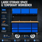72 inch Tool Chest Tool Box Mobile 15 Drawer Stora3 Upper Cabinet Power Outlet SS-Pegboard with Wheels Lock Key LocSystem Drawer Liners for GaraWarehouse Repair Shop
