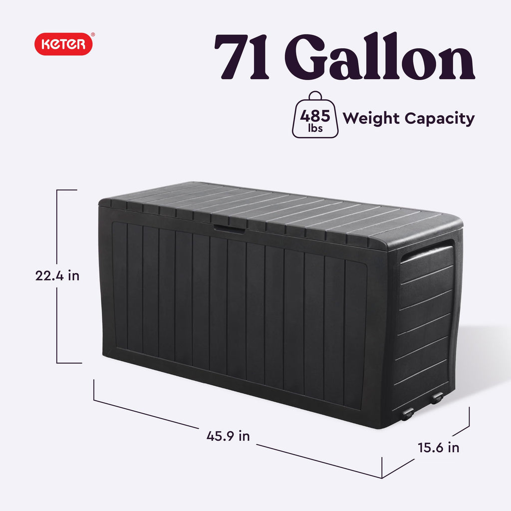 Plus 71 Gallon Resin Deck Box-Organization and Storafor Patio StoraBox Outdoor Cushions, Throw Pillows, Garden Tools and Pool Accessories, Dark Grey