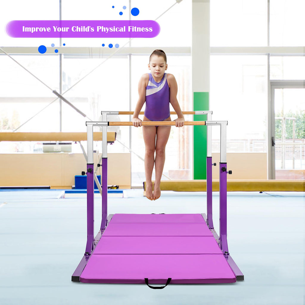 Horizontal Train Bar W/ 4'x8'x2'' Gymnastics Mat Folding Panel Exercise Fitness