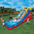 Banzai Double Drop Raceway 2 Lane Inflatable Kids Outdoor Backyard Bounce Water Slide Splash Park with Sprinklers and Climbing