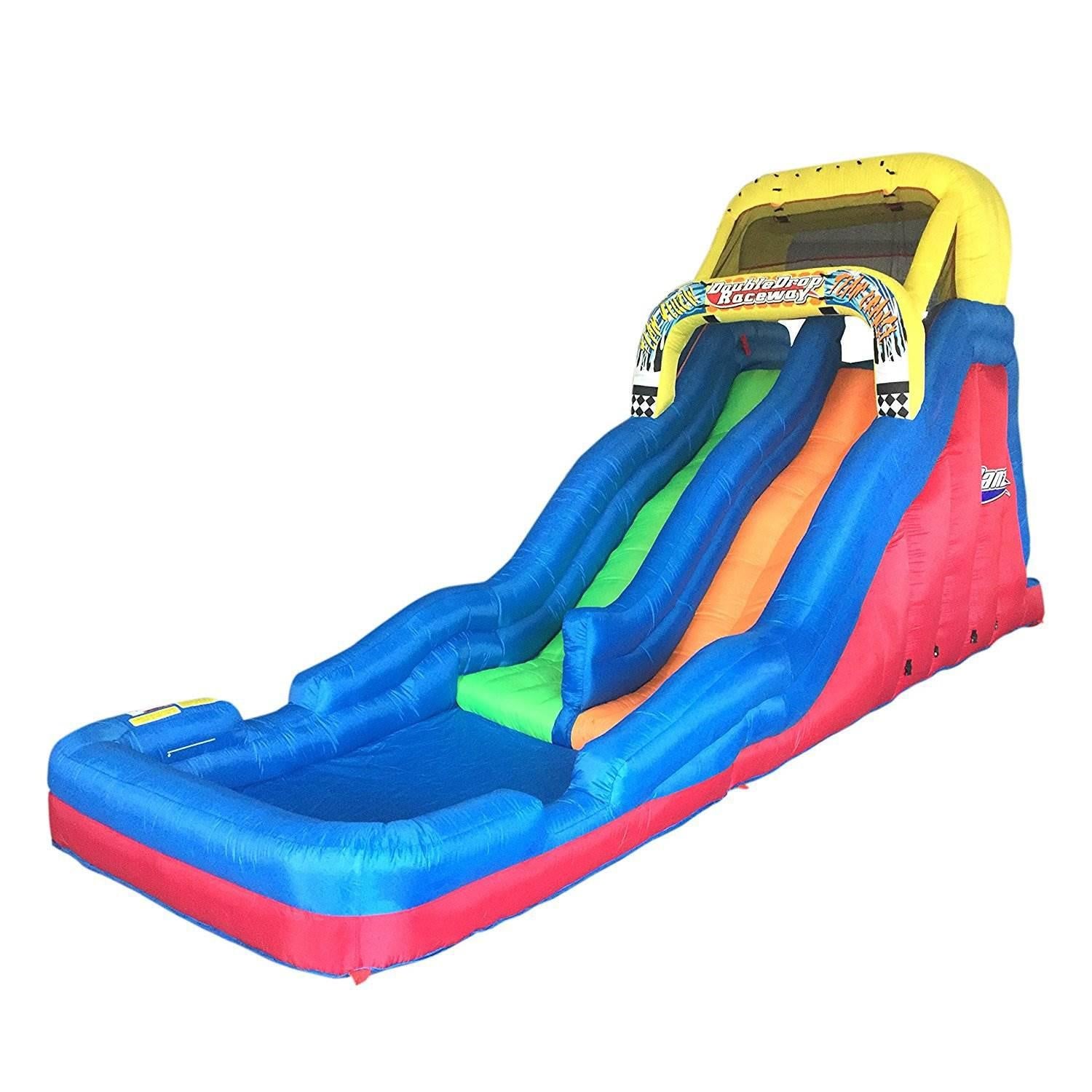 Banzai Double Drop Raceway 2 Lane Inflatable Kids Outdoor Backyard Bounce Water Slide Splash Park with Sprinklers and Climbing