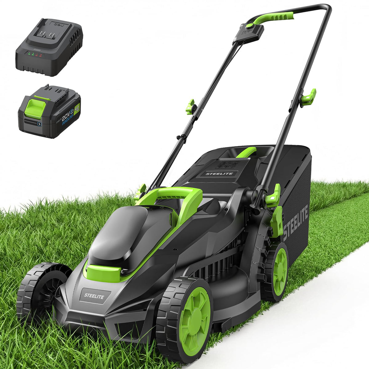 21V 13-Inch Brushless Cordless Lawn Mower, Electric Lawn Mower with 4.0Ah Battery &amp; Charger, 5-Level Height Adjustment, Mulching/Bagging, for Small Yard