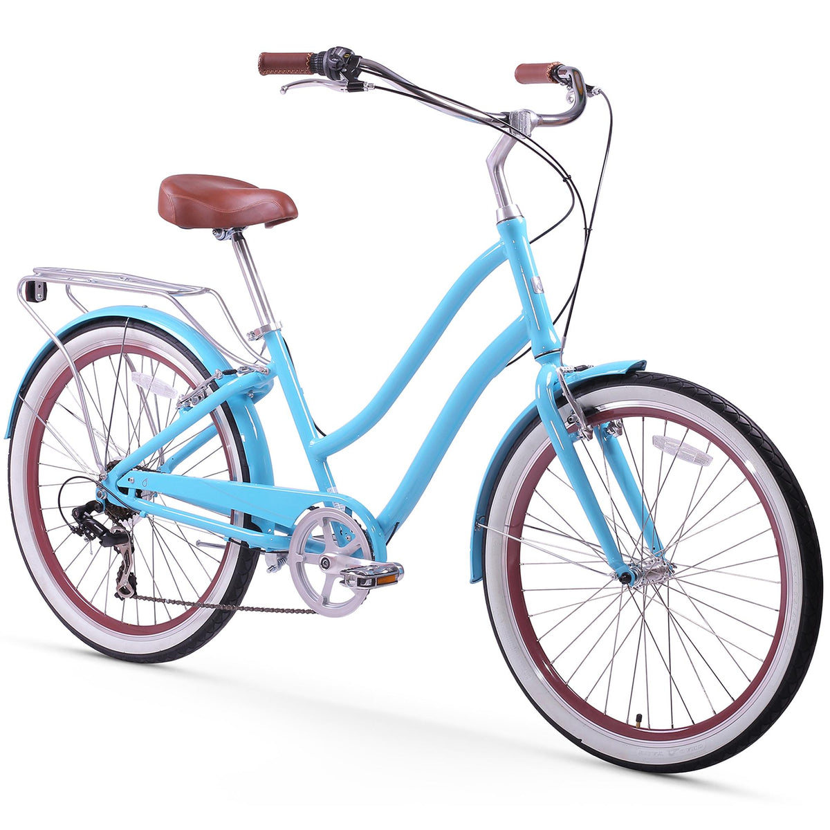 reezero Every journey Women's 7-Speed Step-Through Hybrid Cruiser Bicycle, 26 In. Wheels and 17.5 In. Frame, Teal