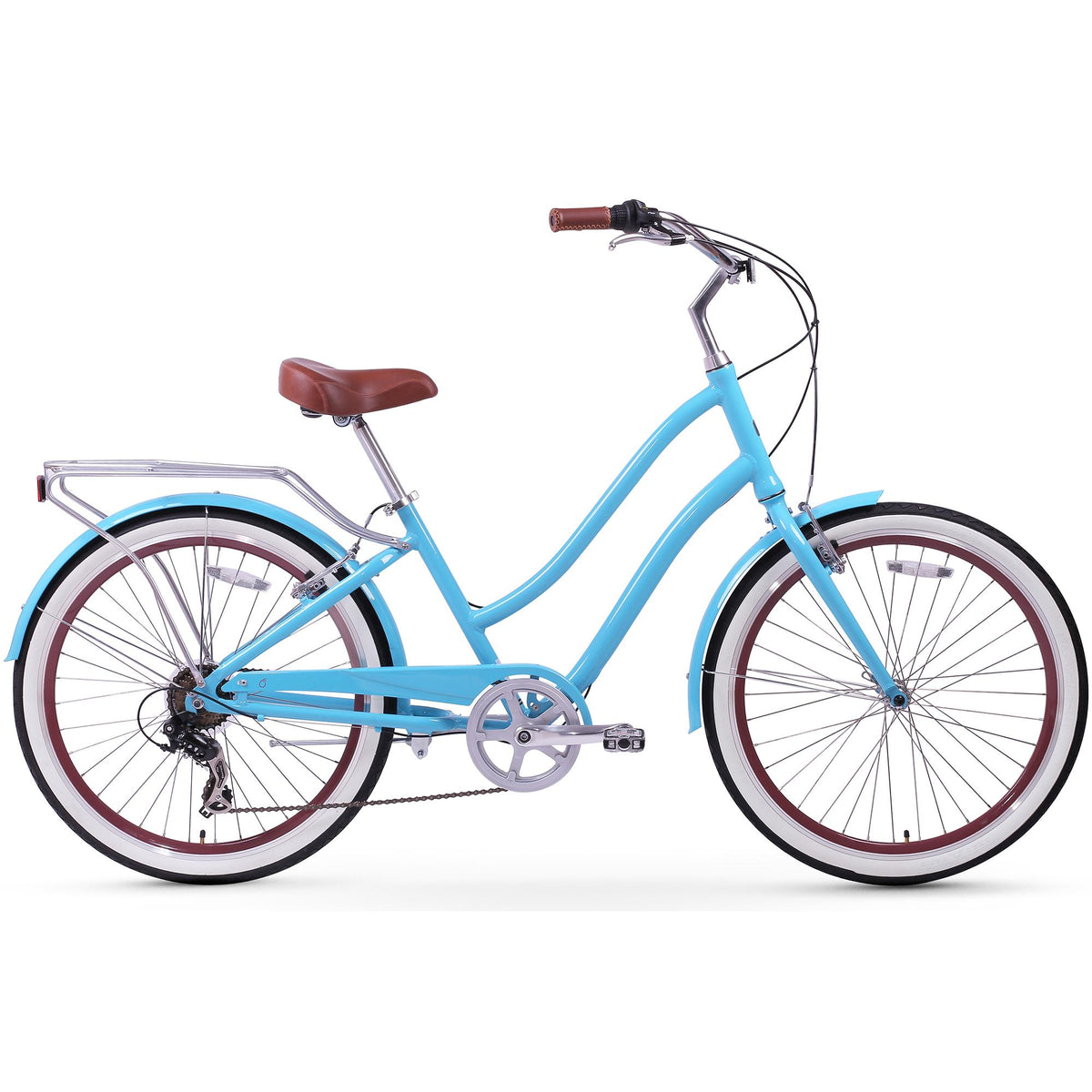 reezero Every journey Women's 7-Speed Step-Through Hybrid Cruiser Bicycle, 26 In. Wheels and 17.5 In. Frame, Teal