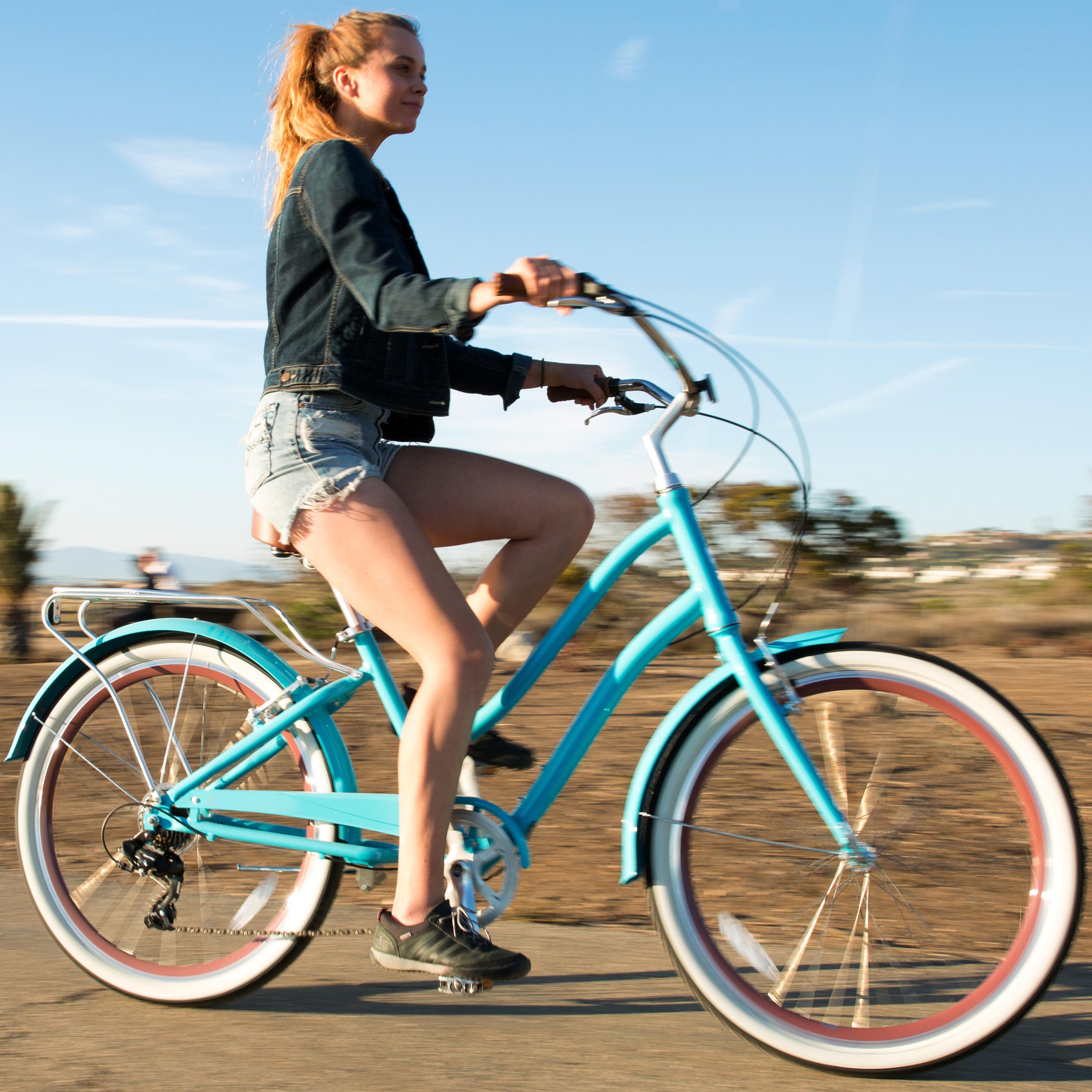 reezero Every journey Women's 7-Speed Step-Through Hybrid Cruiser Bicycle, 26 In. Wheels and 17.5 In. Frame, Teal