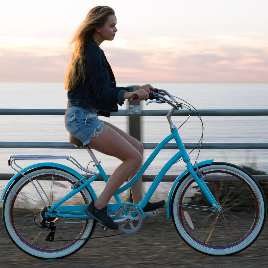 reezero Every journey Women's 7-Speed Step-Through Hybrid Cruiser Bicycle, 26 In. Wheels and 17.5 In. Frame, Teal