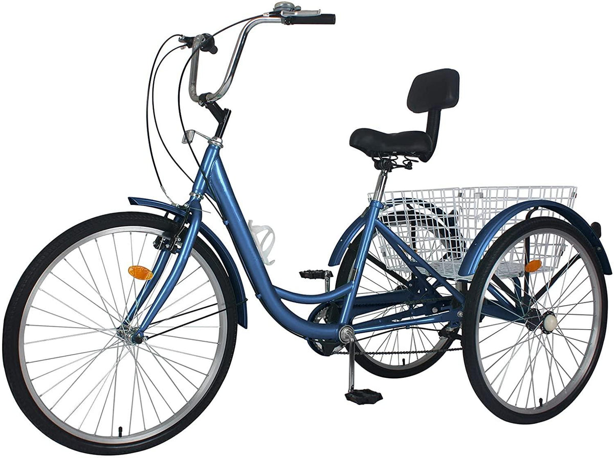Adult Tricycles Three Wheel Cruiser Bike 7 Speed, Adult Trikes 24/26 inch Wheels Low Step-Through, Three-Wheeled Bicycles with Cargo Basket for Women, Men, Seniors