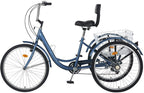 Adult Tricycles Three Wheel Cruiser Bike 7 Speed, Adult Trikes 24/26 inch Wheels Low Step-Through, Three-Wheeled Bicycles with Cargo Basket for Women, Men, Seniors