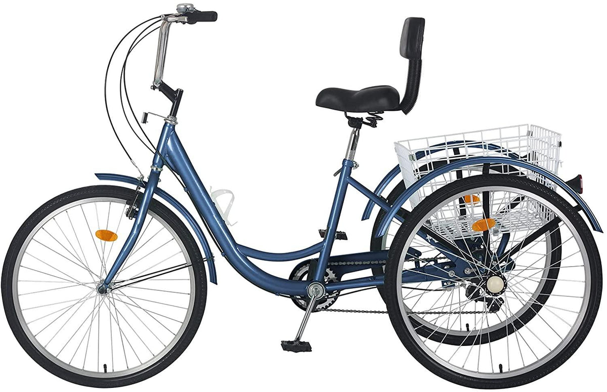 Adult Tricycles Three Wheel Cruiser Bike 7 Speed, Adult Trikes 24/26 inch Wheels Low Step-Through, Three-Wheeled Bicycles with Cargo Basket for Women, Men, Seniors