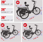 Adult Tricycles Three Wheel Cruiser Bike 7 Speed, Adult Trikes 24/26 inch Wheels Low Step-Through, Three-Wheeled Bicycles with Cargo Basket for Women, Men, Seniors