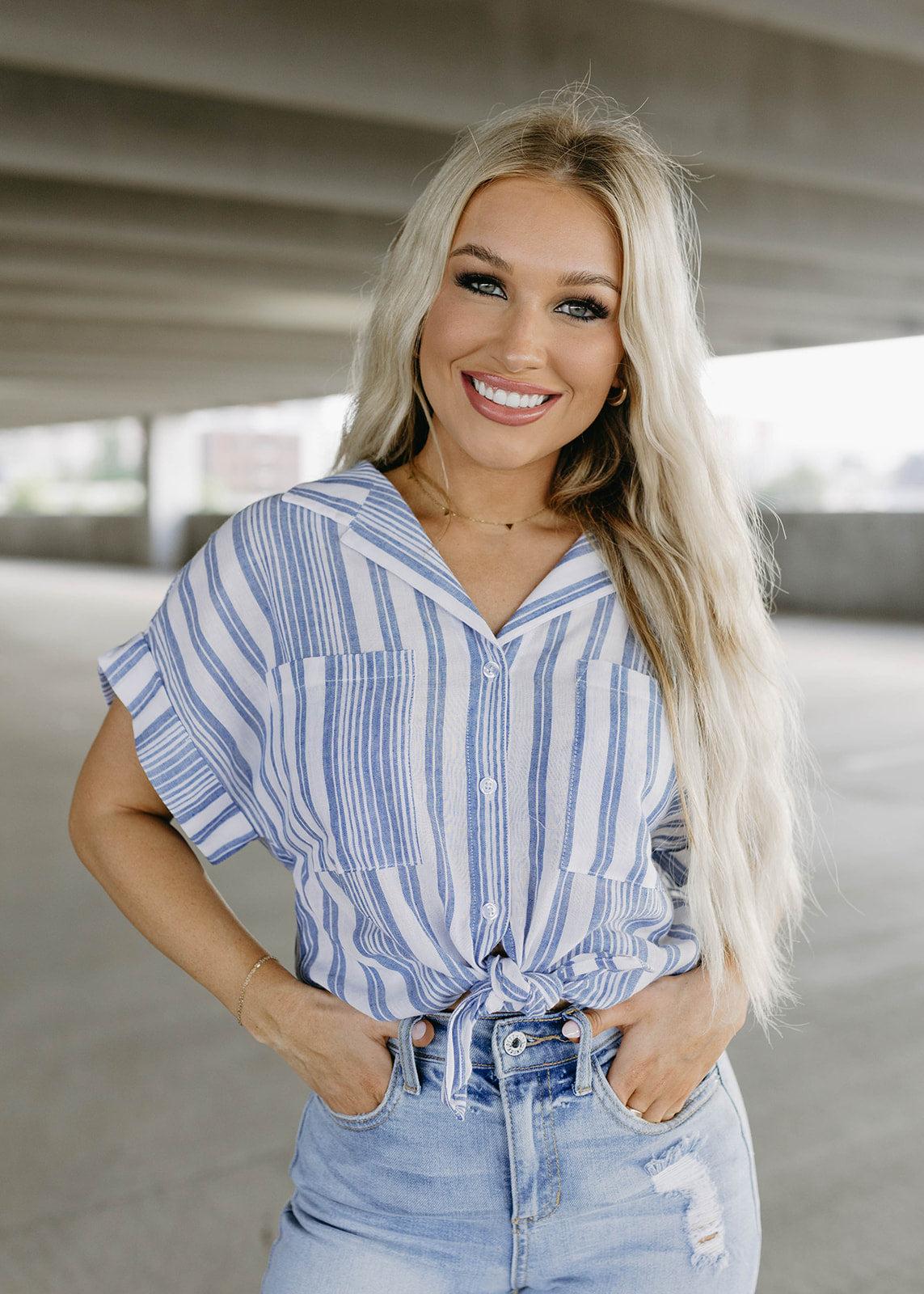 cali french navy stripe tie top